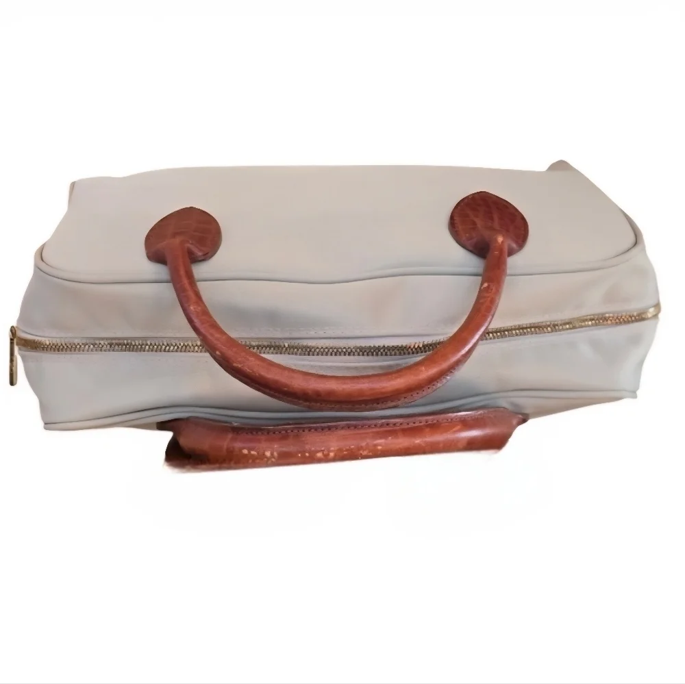 Valentino Garavani Sport Boston Khaki Brown Nylon Leather Trim Satchel